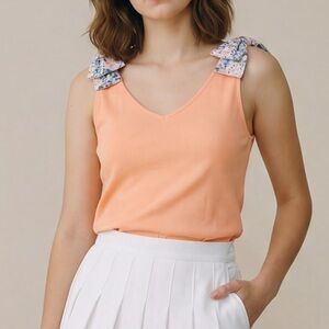 Tommy Hilfiger Pastel tank Top Floral bow Straps coastal preppy Spring Easter